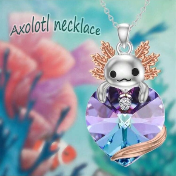 Axolotl Crystal Heart Pendant Fashion Necklace - Picture 3 of 5